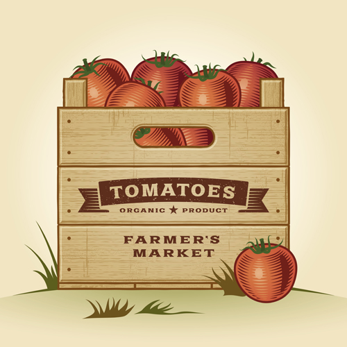 Fresh tomato retro style poster vector material 05 vector material tomato Retro style poster   