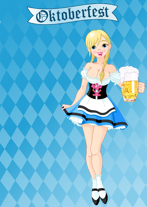 Girl with beer oktoberfest vector material 08 Oktoberfest girl beer   