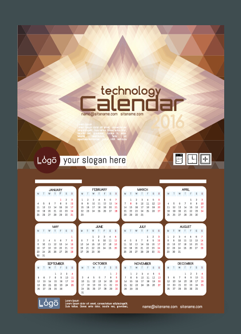 2016 technology calendar template vector 02 template technology calendar 2016   