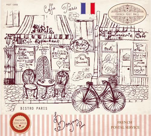 Vector Vintage Paris style post card 01 vintage Post card paris card   