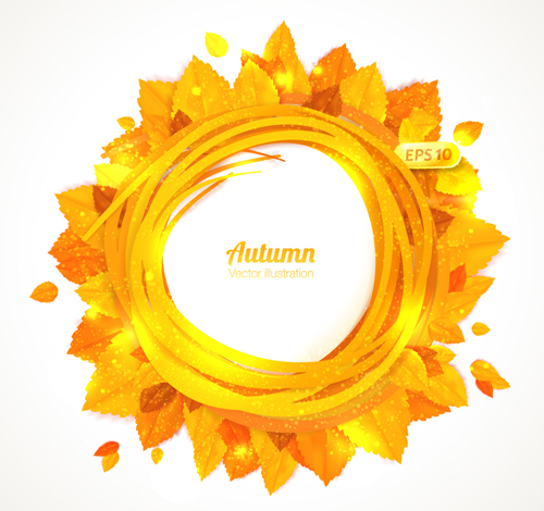 Golden autumn leaves frame vector 01 golden frame autumn leaves   