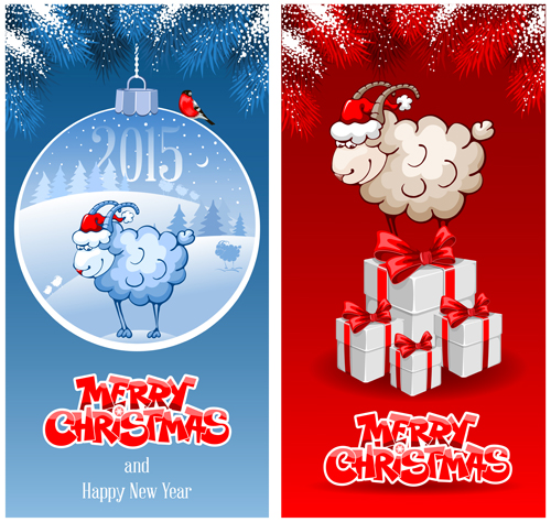 2015 new year with christmas sheep cards vector sheep new year christmas 2015   