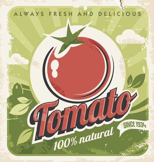 Fresh tomato retro style poster vector material 02 vector material tomato Retro style Retro font poster material   