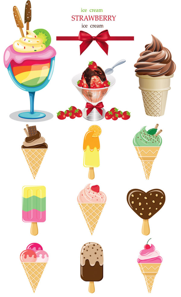 Color ice cream Vector graphic taro sundae strawberry ice cream cylinder cone chocolate bow   