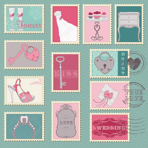 Wedding with love postage stamps vintage vector 05 wedding vintage postage stamps   