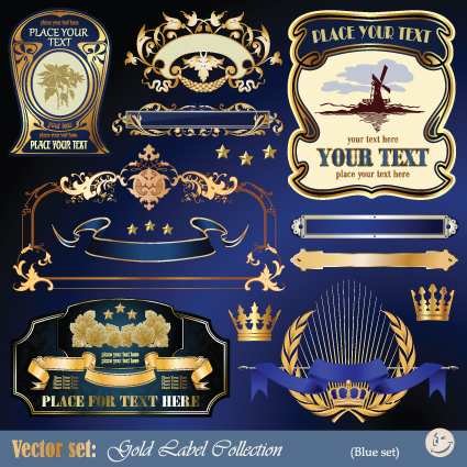 Gold label with retro style vector set 05 Retro font labels label gold   