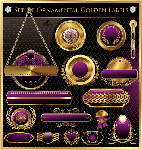 Luxury golden labels with heraldry vector set 04 luxury labels heraldry golden   