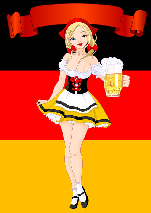 Girl with beer oktoberfest vector material 09 Oktoberfest girl beer   