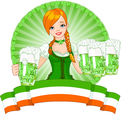 Girl with beer oktoberfest vector material 04 Oktoberfest girl beer   