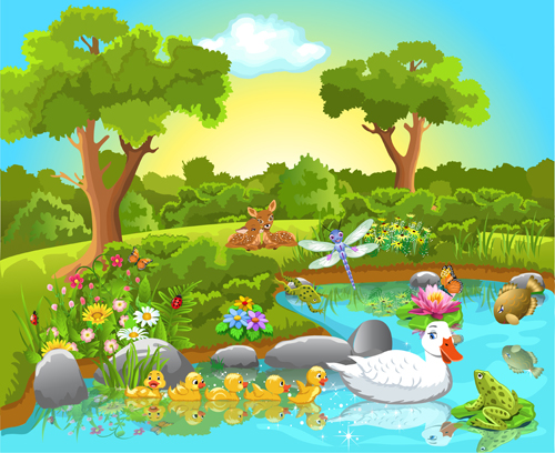 Wild animal and natural scenery design vector set 01 wild scenery scene natural Animal   