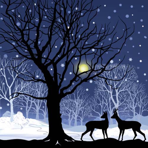 Reindeer and snow landscape christmas background vector 02 reindeer landscape christmas background   