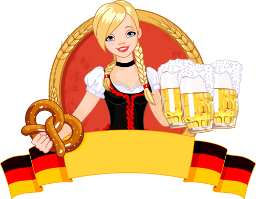 Girl with beer oktoberfest vector material 03 Oktoberfest girl beer   