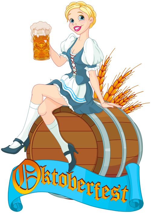 Girl with beer oktoberfest vector material 01 Oktoberfest girl beer   