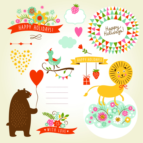 Cute animals with labels design vector 03 labels label cute animals cute animals Animal   