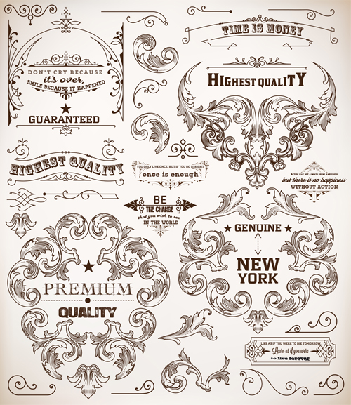 Ornamental elements and labels vintage style vector 01 Vintage Style ornamental labels elements   