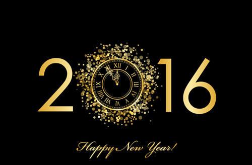 Golden 2016 new year with clock vector year new golden clock 2016   