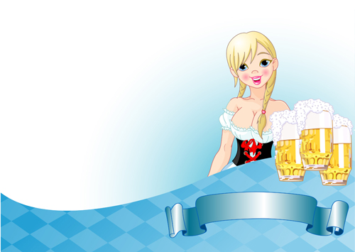 Girl with beer oktoberfest vector material 10 Oktoberfest girl beer   