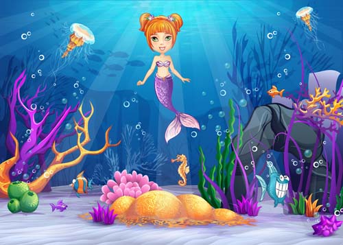 Cartoon underwater world beautiful vector 04 37063 world underwater cartoon beautiful   