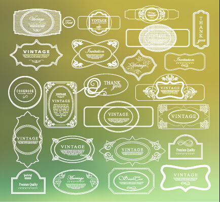 White thin line labels vintage style vector 01 white Vintage Style thin labels   