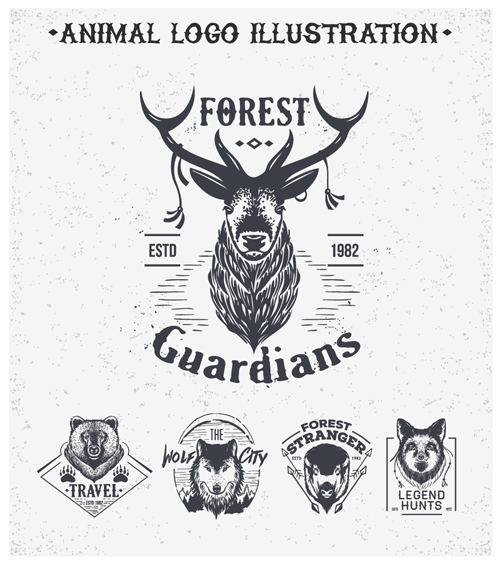 Animal logo illustration vintage vector material 02 logo illustration Animal   