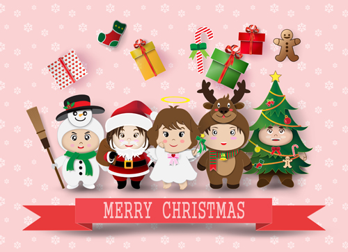 Chrismas cartoon kids vectors material 02 material kids Chrismas cartoon   