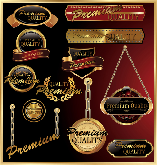 Luxury golden labels with heraldry vector set 02 luxury labels heraldry golden   