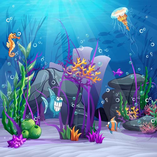 Cartoon underwater world beautiful vector 06 37069 world underwater cartoon beautiful   