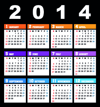 Simple 2014 calendar design vector set 03 simple calendar 2014   