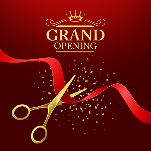 Grand opening with golden scissors background vector 03 scissors opening Grand golden background   
