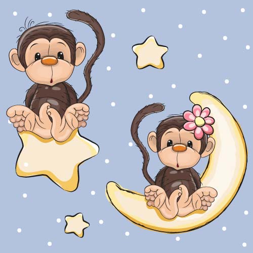 Cute monkey with stars and moon card vector stars moon monkey card   
