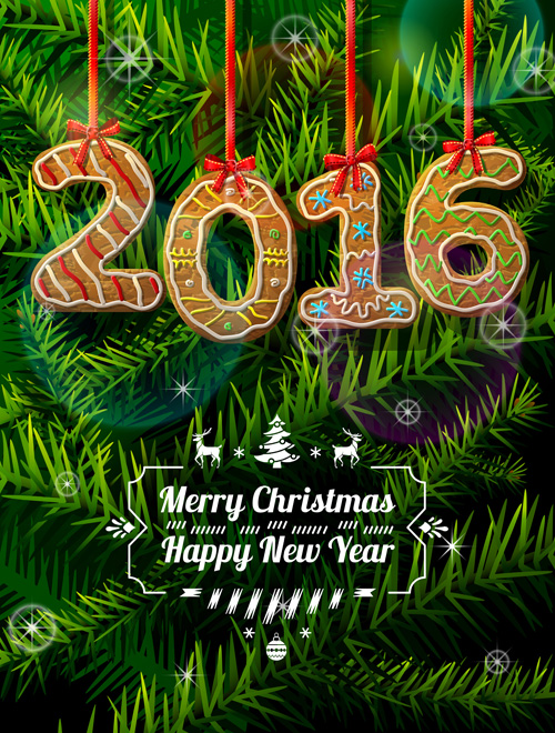 Biscuit 2016 christmas with new year background vector year new christmas biscuit background 2016   