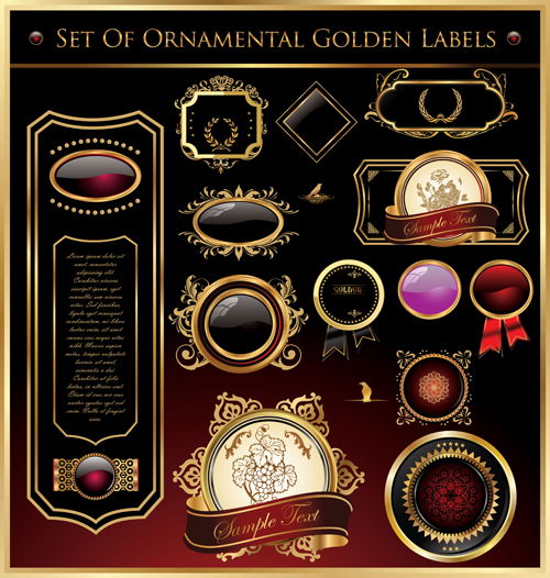 Luxury golden labels with heraldry vector set 03 luxury labels heraldry golden   