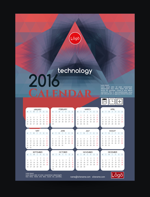 2016 technology calendar template vector 12 template technology calendar 2016   
