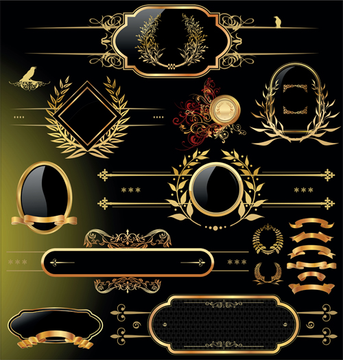 Luxury golden labels with heraldry vector set 01 luxury labels heraldry golden   