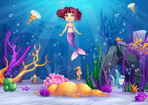 Cartoon underwater world beautiful vector 05 37056 world underwater cartoon beautiful   