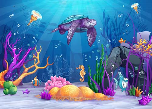 Cartoon underwater world beautiful vector 01 37072 world underwater cartoon beautiful   