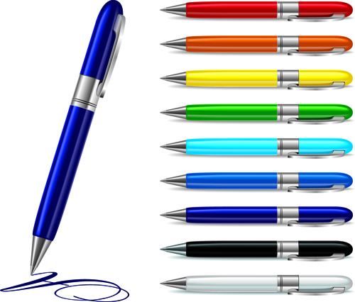 Different Realistic Pen design vector set 02 realistic pen different   
