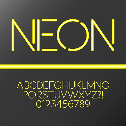 Yellow neon alphabet with number vector yellow number neon alphabet   