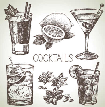 Cocktails drawn vintage vectors 01 vintage drawn cocktails   