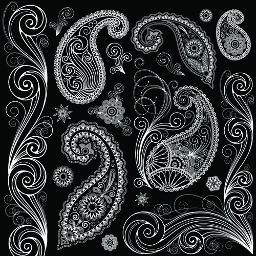 Set of black and white Paisley Pattern vector graphics 01 white pattern vector pattern paisley black   