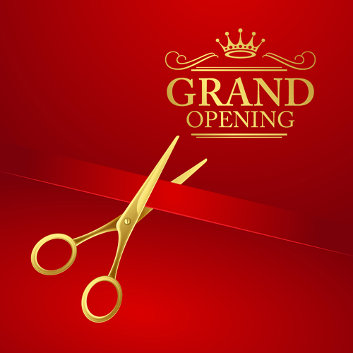 Grand opening with golden scissors background vector 02 scissors opening Grand golden background   