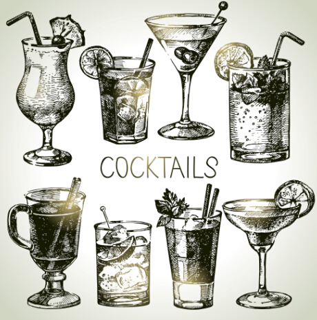 Cocktails drawn vintage vectors 02 vintage drawn cocktails   