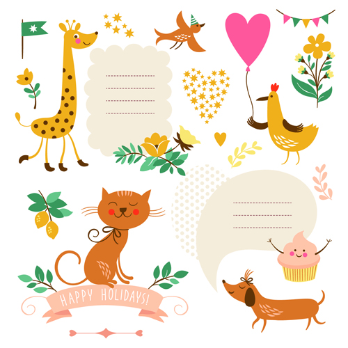 Cute animals with labels design vector 01 labels label cute animals Animal   