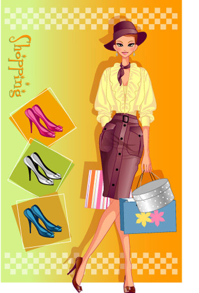 girls shopping set 138 vector Vector figure trend figures shopping bags handbags fashion beautiful beauty bags   
