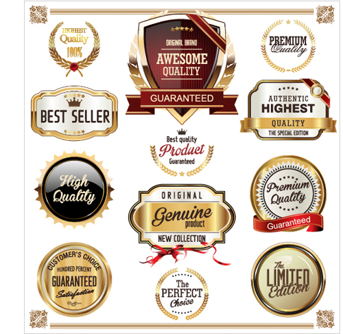 Luxury gold premium quality labels vector material quality premium luxury labels gold   