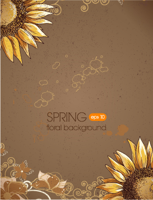 Floral spring retro background vector spring Retro font floral background vector   