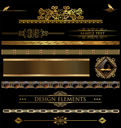 Set of Golden ornament Borders design vector 02 ornament golden borders border   