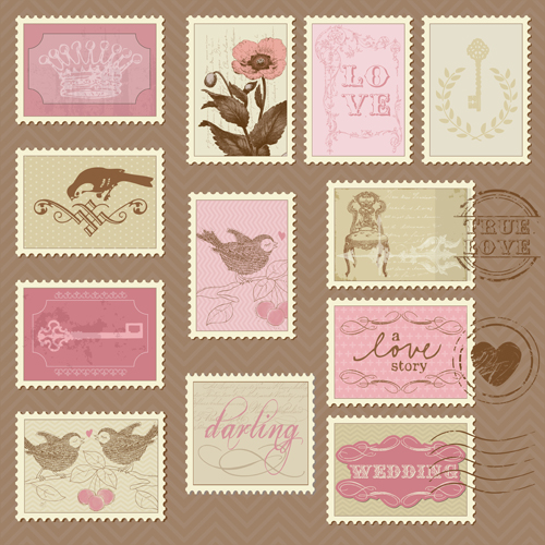 Wedding with love postage stamps vintage vector 04 wedding vintage postage stamps   