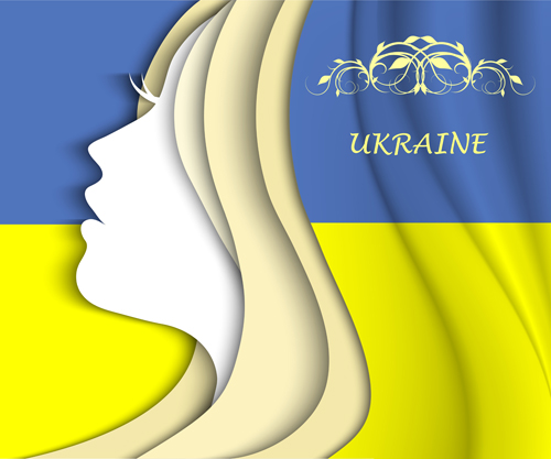 Girl face with ukraine flag vector background Ukraine girl flag background   