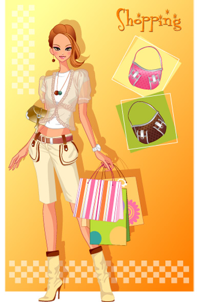 girls shopping set 142 vector Vector figure trend figures shopping bags handbags fashion beautiful beauty bags   
